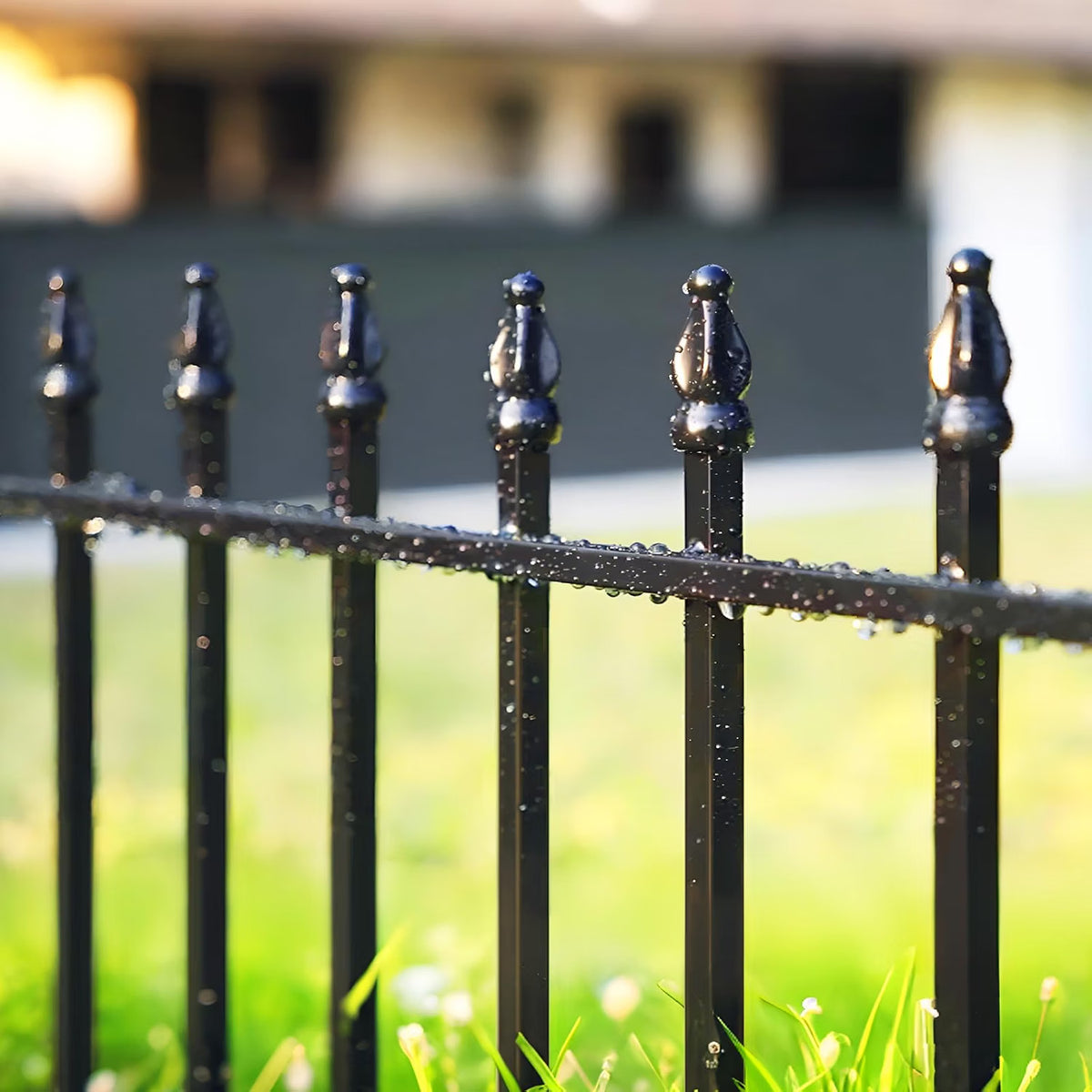 Metal Garden Fence 106cm Decorative 4 Panels 1 Gate Outdoor Animal Barrier Black