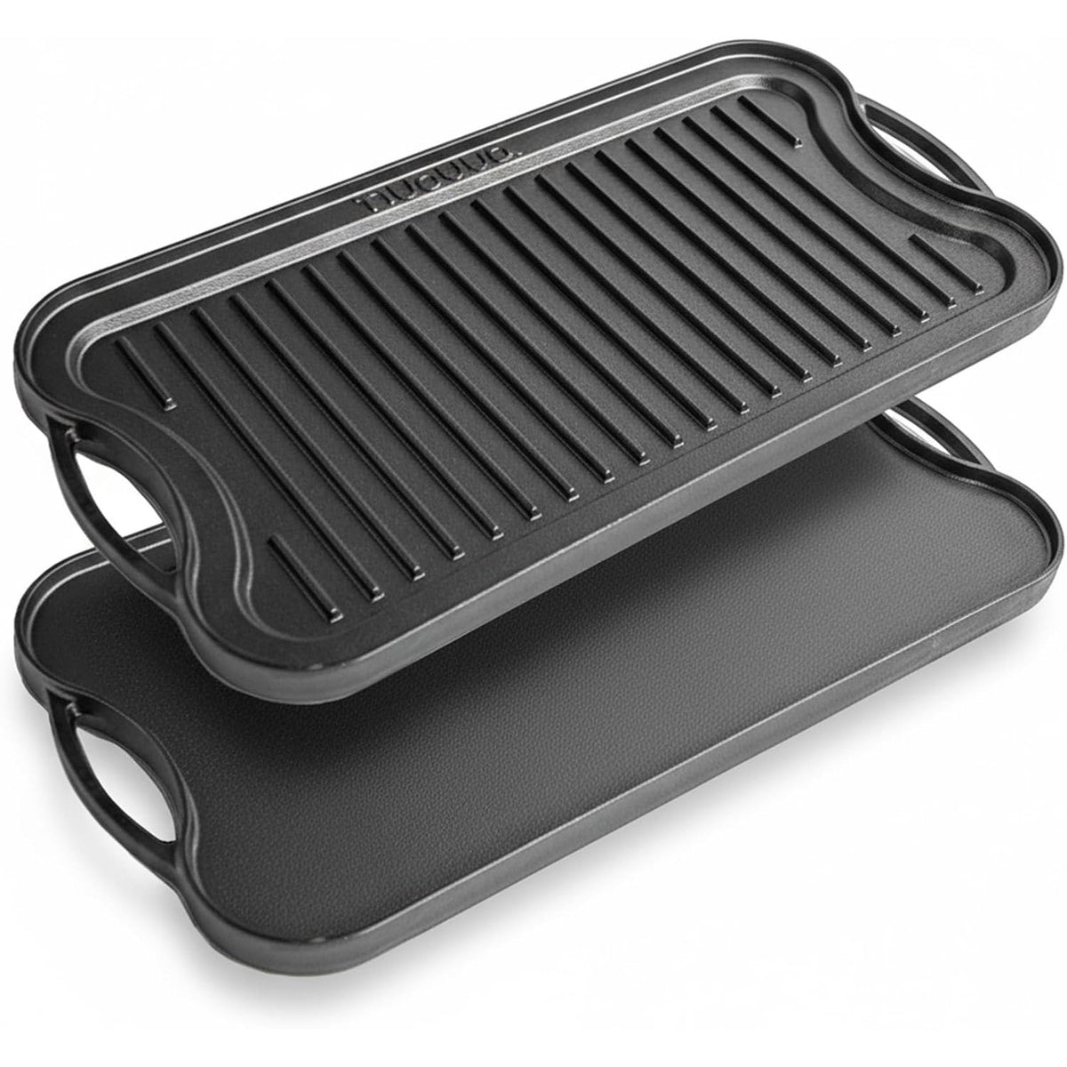 Cast Iron Griddle Pan 50x25cm Double Sided Pre Seasoned Gas Hob BBQ Grill nuovva