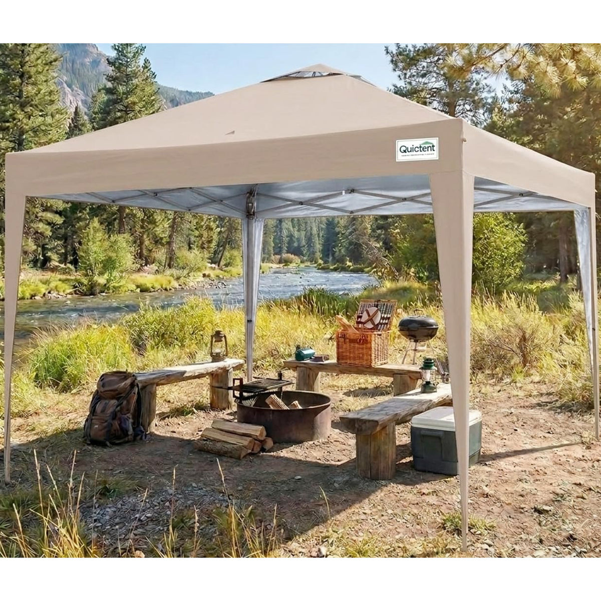 Pop Up Canopy Gazebo 2x2m Waterproof Portable Garden Shelter Beige Quictent Tent