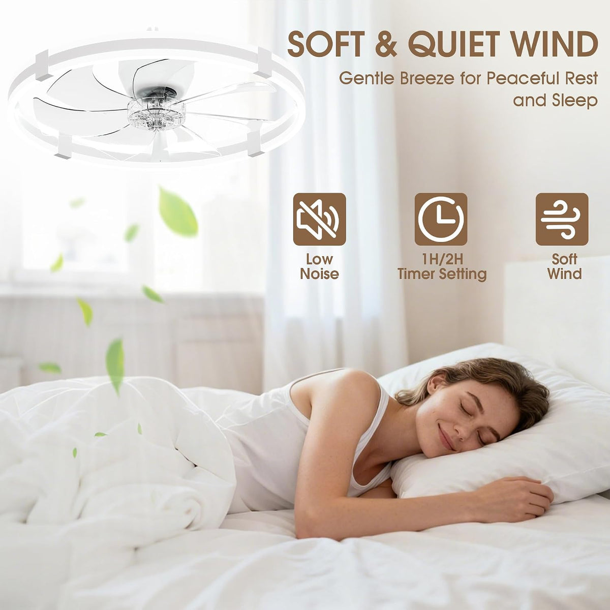 Ceiling Fan with Light 60cm White Remote Control Modern Ceiling Fan NIORSUN