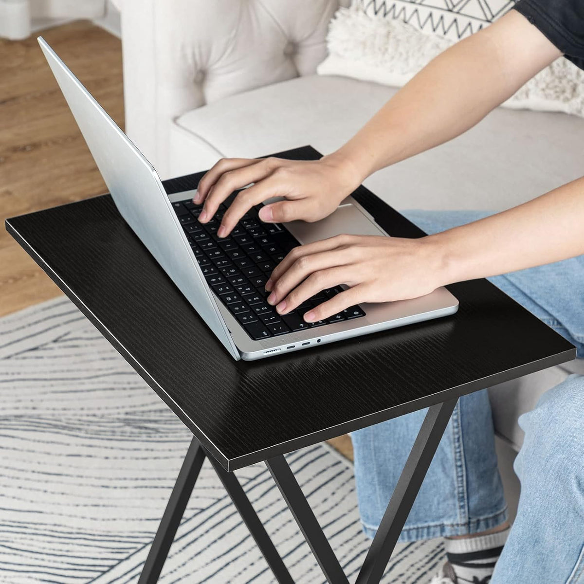 Folding TV Tray Tables Set of 2 Black Metal Frame Sofa Laptop Tables HOOBRO