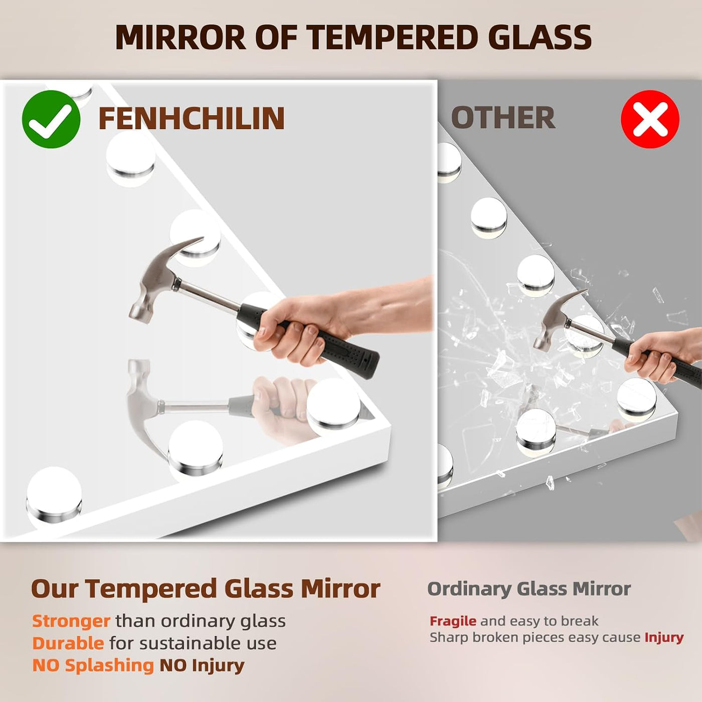 Makeup Mirror 58x46cm 15 LED Bulbs Bluetooth Hollywood Vanity FENCHILIN Lighted