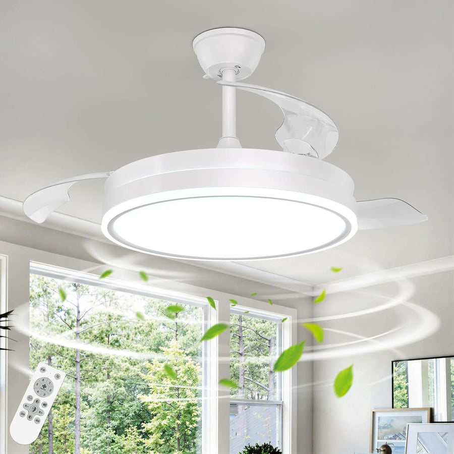 Ceiling Fan with Light Retractable 36W LED Dimmable Remote 6 Speed 3960LM Quiet