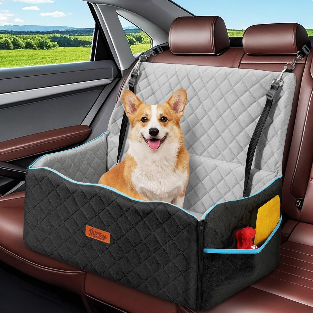 Dog Car Seat Medium Dogs Up to 60lb Thick Cushion Black Grey Large Pet Booster