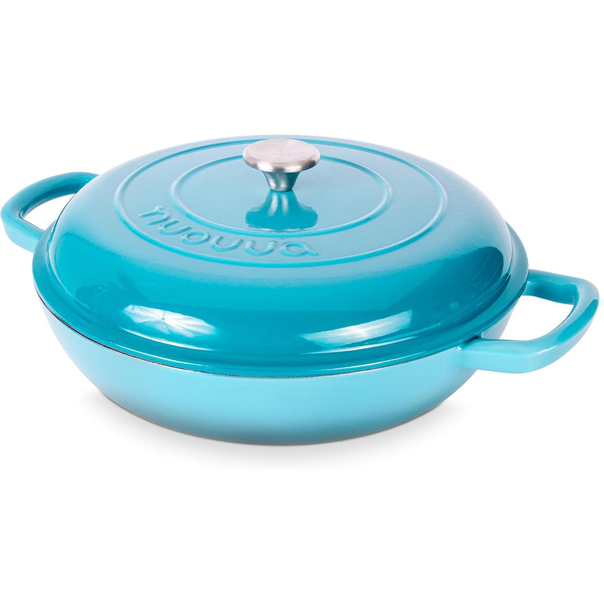Cast Iron Casserole 4.7L 32cm Shallow Dutch Oven Enamelled Blue with Lid Nuovva