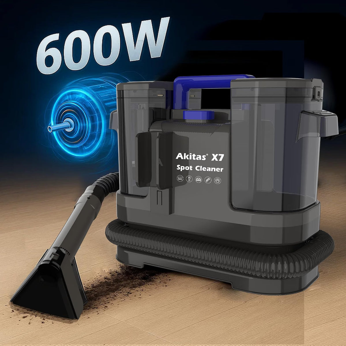 Portable Carpet Cleaner 600W Spot Upholstery Pet Stain Dual Tank Akitas X7