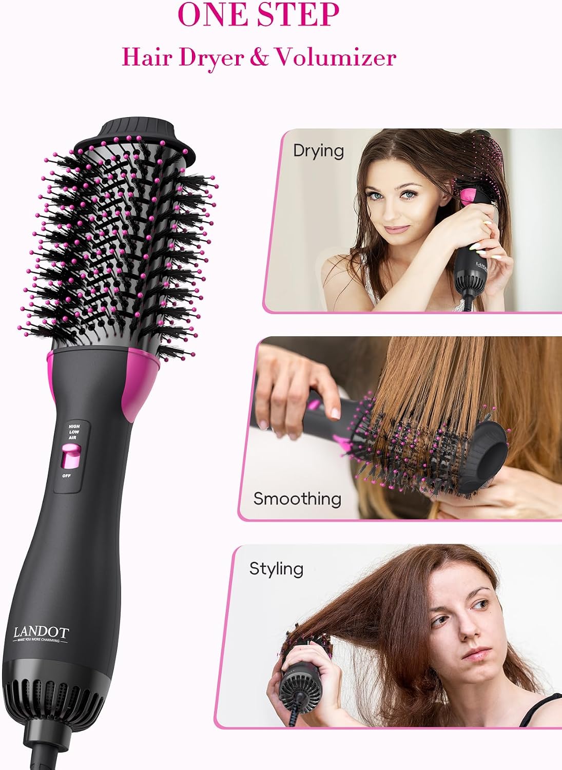 Hair Dryer Brush One Step Ionic Hot Air Styler Volumizer Blow Dry Styling Brush