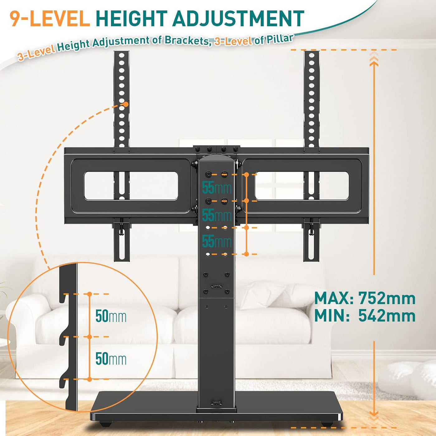 Swivel Table Top TV Stand 37-70 Inch Height Adjustable VESA ELIVED
