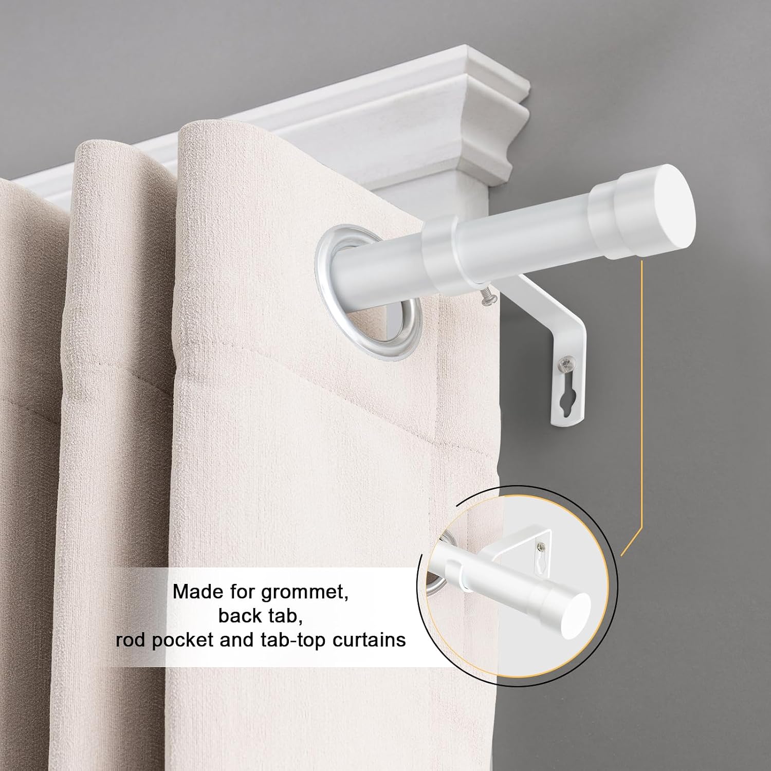 Curtain Poles 76-230cm 25mm Adjustable White Metal Finials 2 Pack BellaHills Set