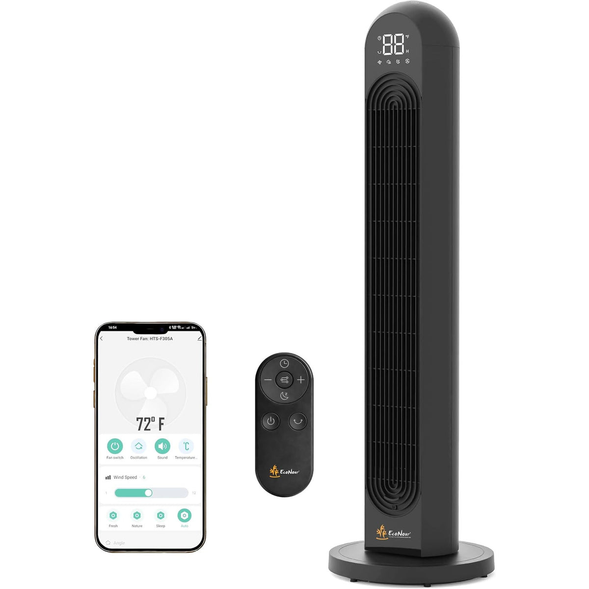 Smart Tower Fan 42 Inch WiFi Alexa Control Remote Quiet Cooling EcoNour Home Fan