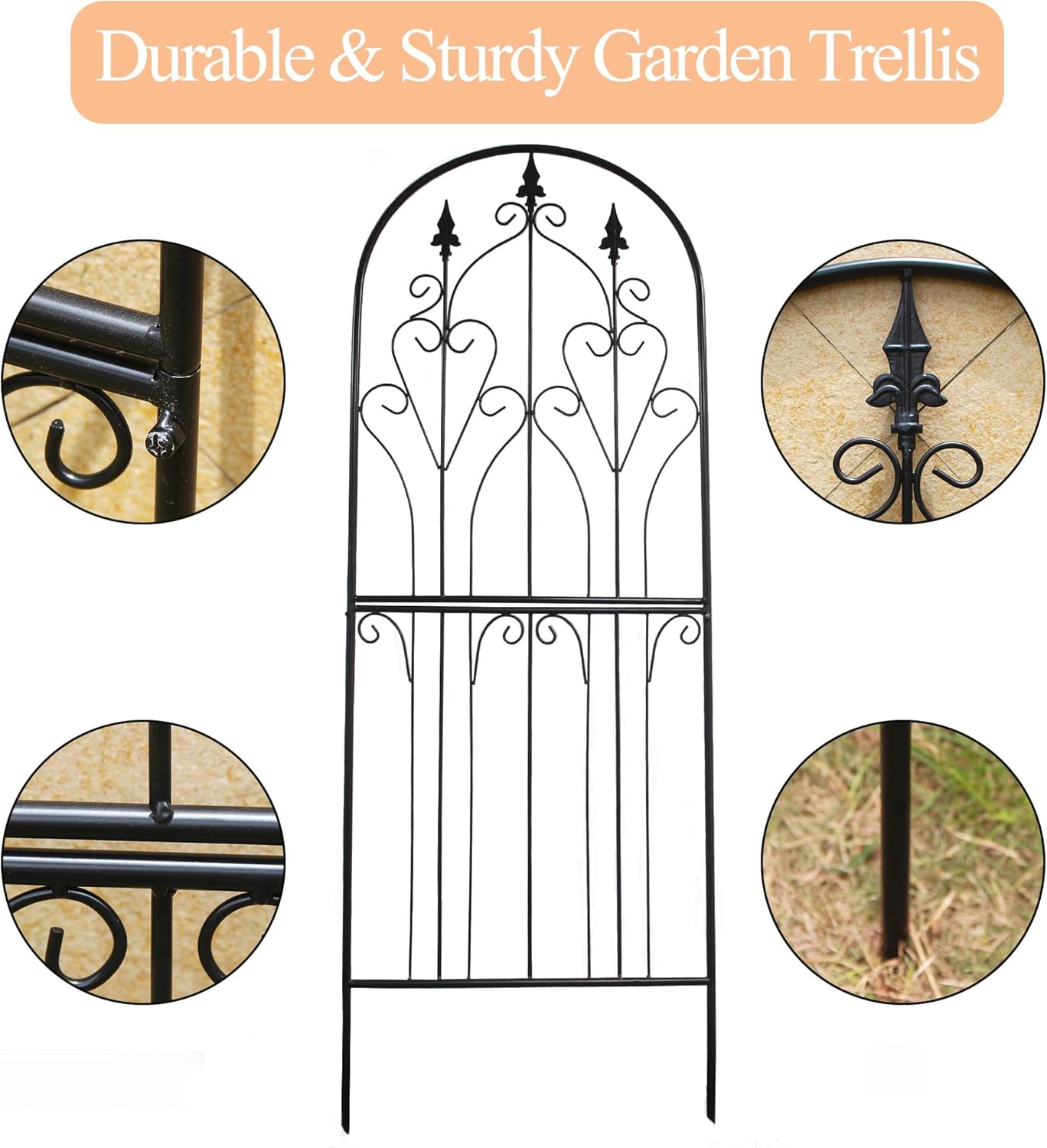 Metal Garden Trellis 70.9 Inch Rust Resistant Climbing Frame Black Premium