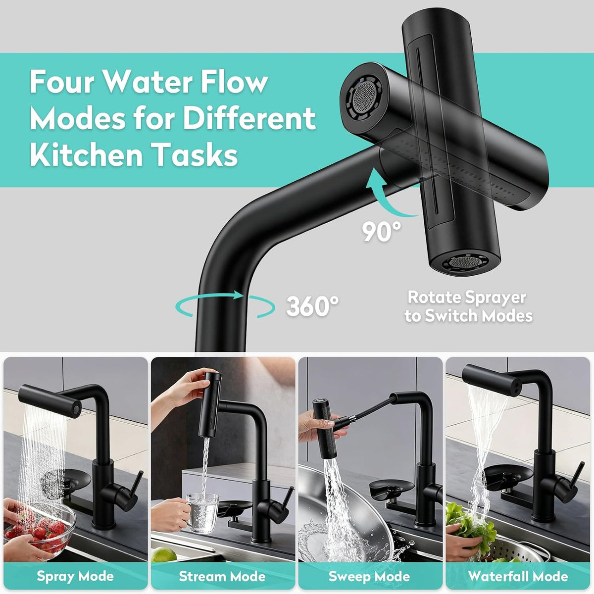 Kitchen Mixer Tap Pull Out Spray 1 Hole Stainless Steel Glass Washer KAIYING