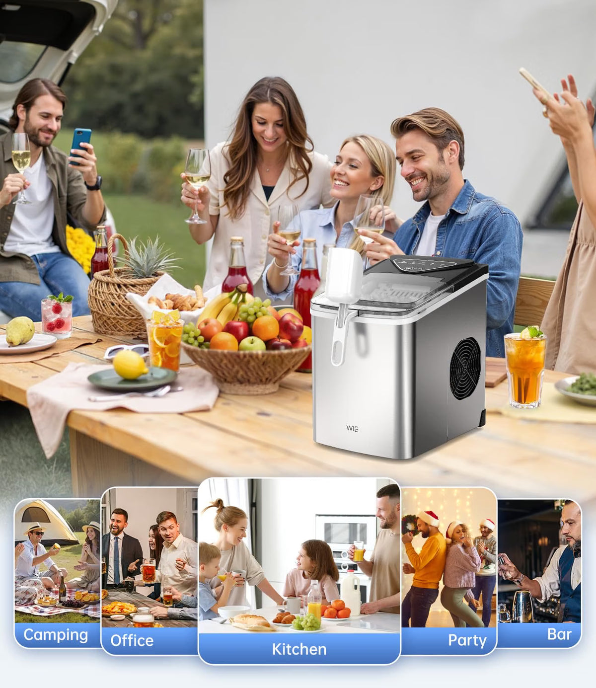 Ice Maker Machine 15KG/24H 6 Min Fast Ice 2L Water Tank Countertop WIE Portable