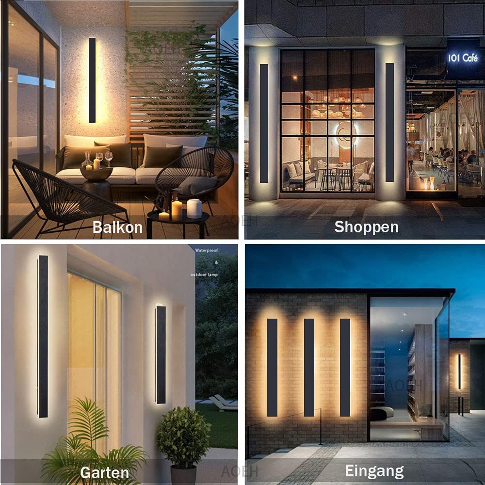 Outdoor Wall Light 60cm LED 20W IP65 Waterproof Black 3000K Garden Wall Sconce