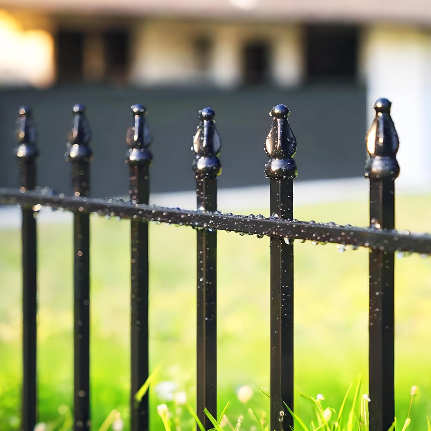Metal Garden Decorative Fence 3.5m No Dig Animal Barrier Gate Black Thealyn