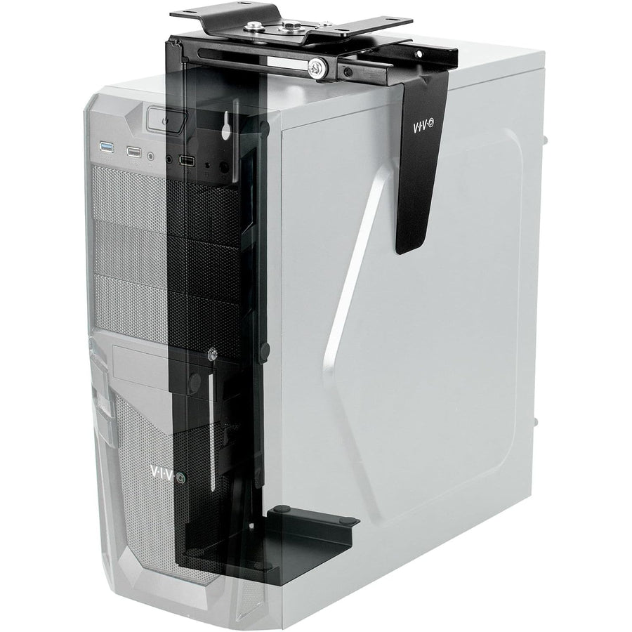 Computer case with transparent side panel on a white background