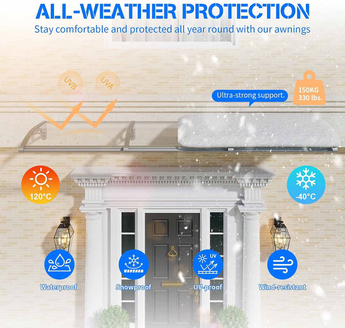 Door Canopy Awning 100x100cm Polycarbonate Aluminium UV Rain Snow Protection