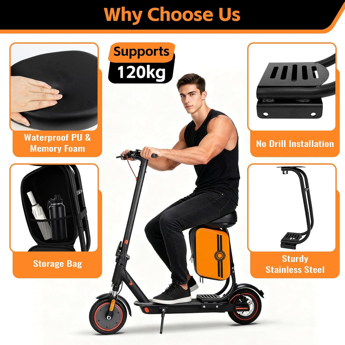Electric Scooter Seat Xiaomi M365 Pro Series Adjustable Saddle Storage Bag Kit