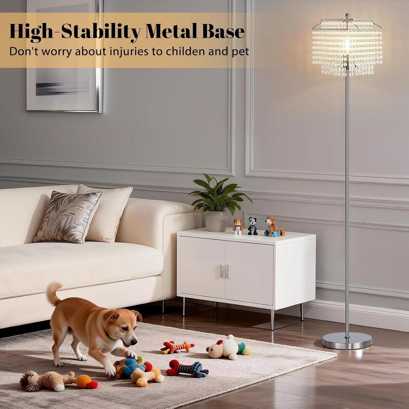 Crystal Floor Lamp Modern Standing Light Foot Switch Energy Class A+++ Home Decor