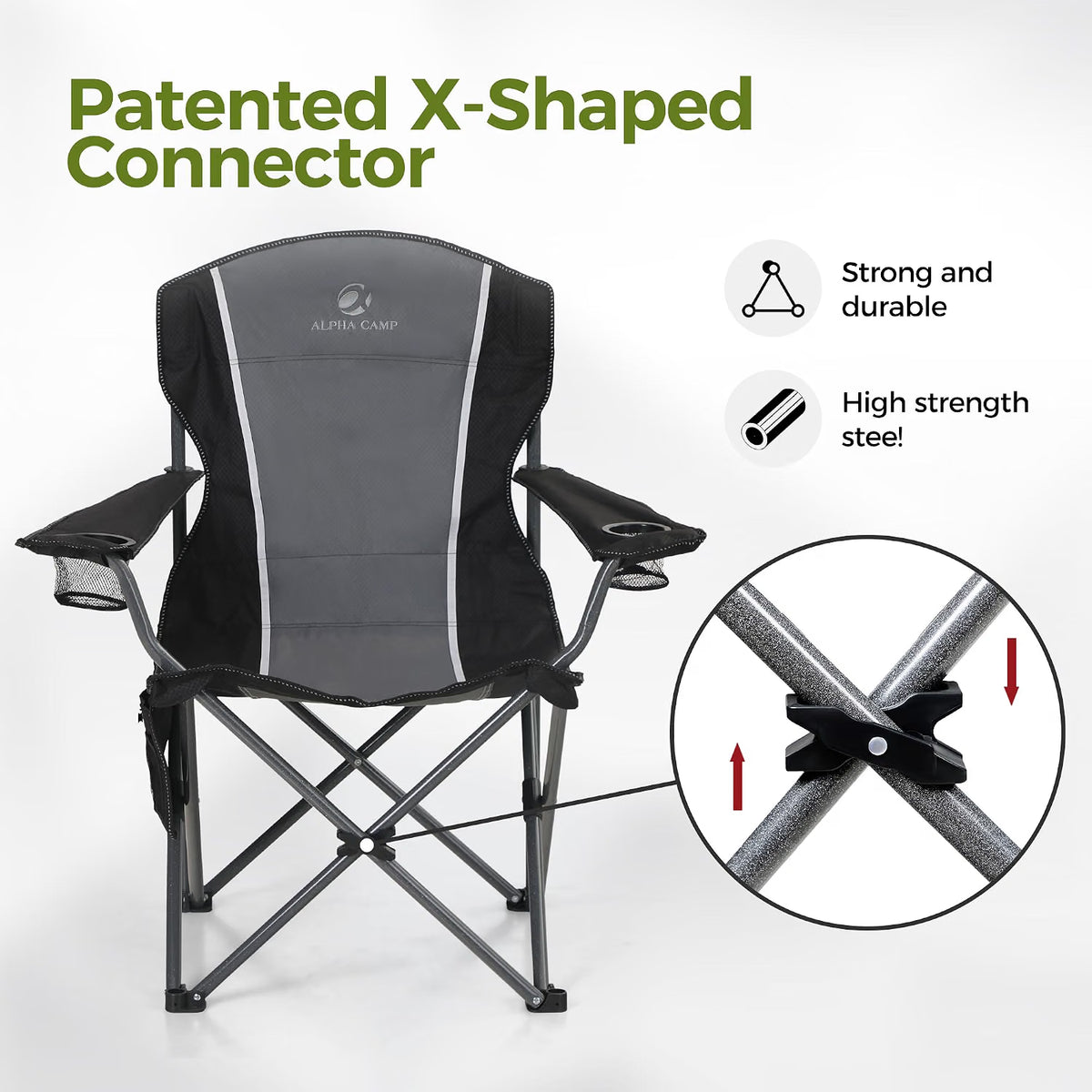 Camping Chair Heavy Duty Folding Outdoor Chair Adults Grey ALPHA CAMP Portable