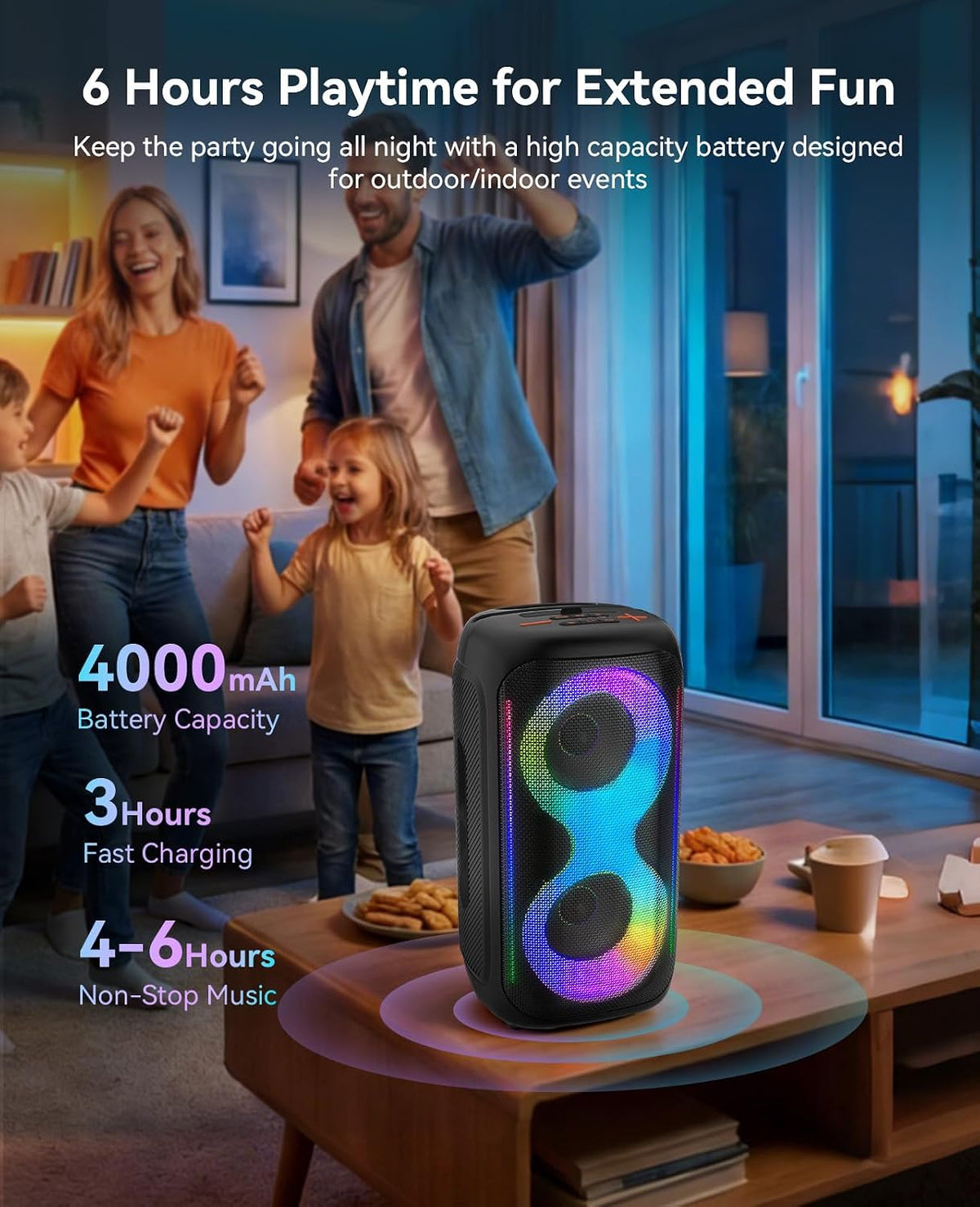 Karaoke Machine Bluetooth Speaker 2 Wireless Mics LED Party PA System GKD40