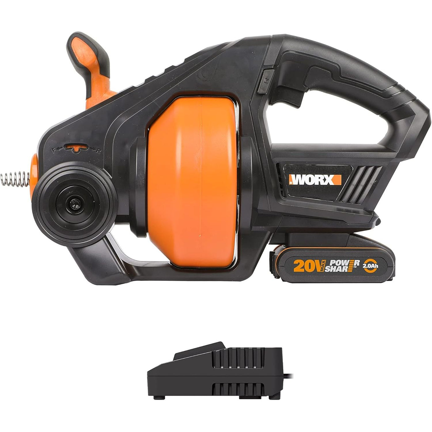 Worx power tool with orange and black design on a white background