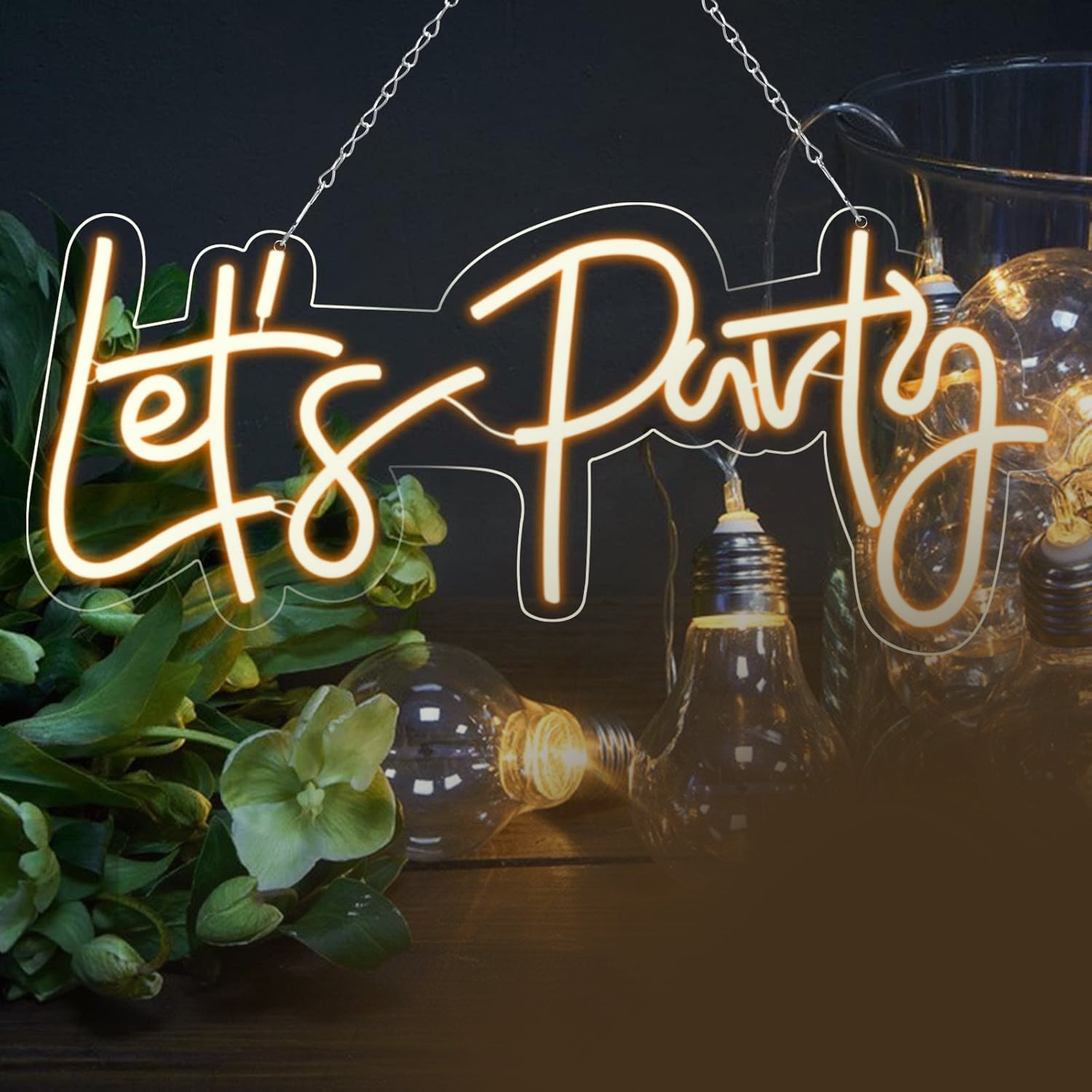 Large ''Let's Party'' Neon Sign 23x10'' w/ Dimmable, LED Wall Decor for Events - Massive Discounts