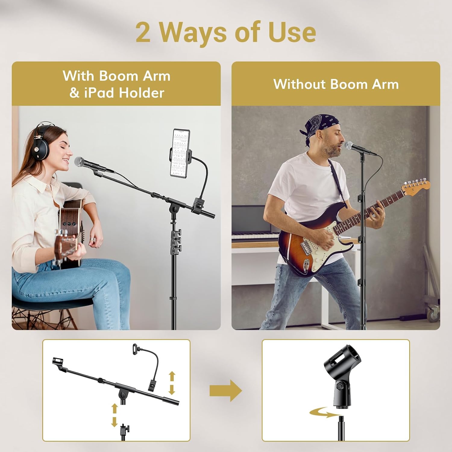 Microphone Stand Tripod Boom Arm Tablet Phone Holder Adjustable TONOR Floor