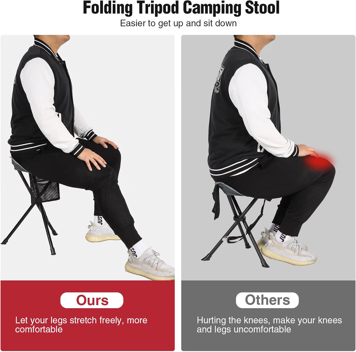 Folding Tripod Stool 22.4 Inch 2 Pack Lightweight Portable Black REDCAMP Camping