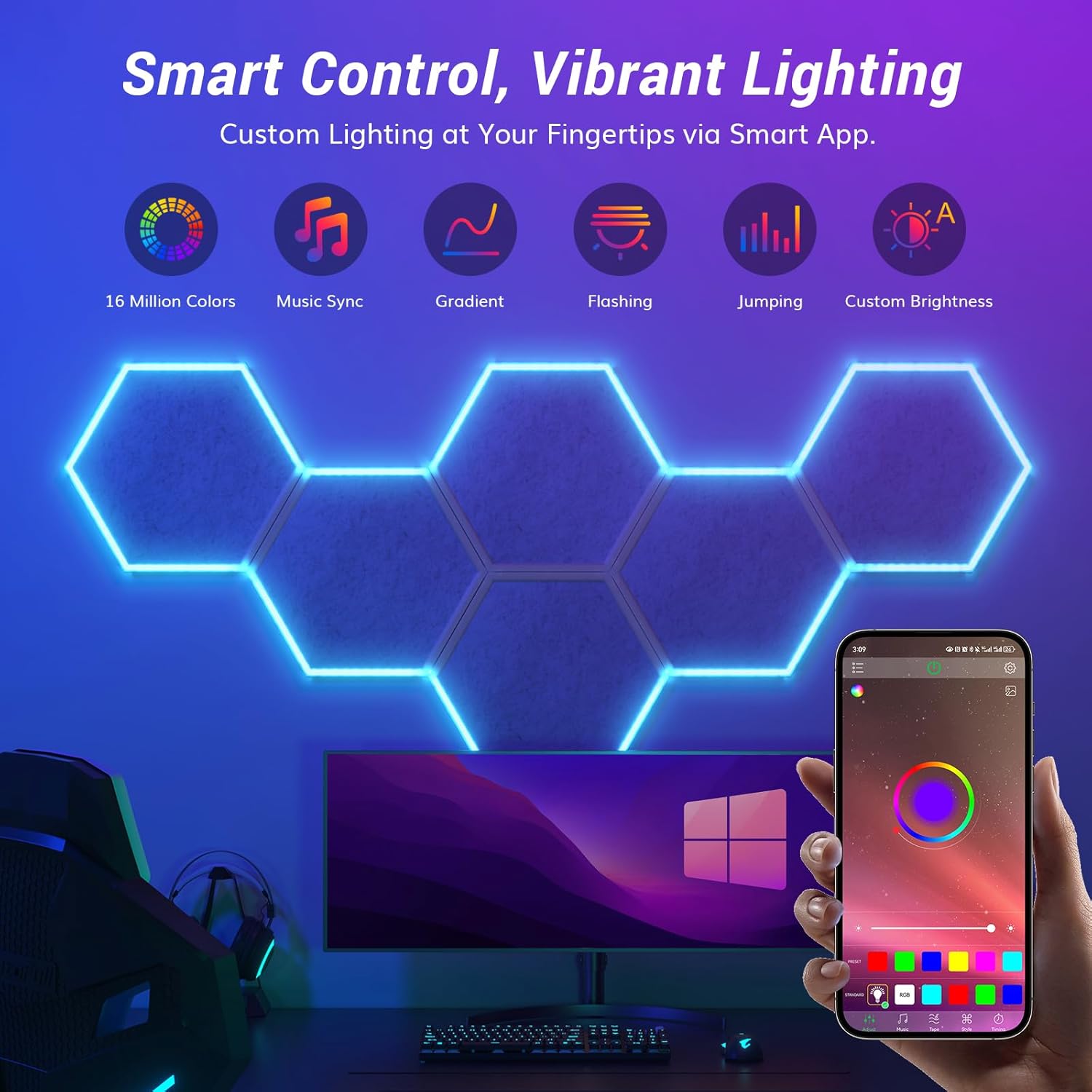 RGB Acoustic Panels 12 Pack Self Adhesive App Control Soundproofing TONOR Studio