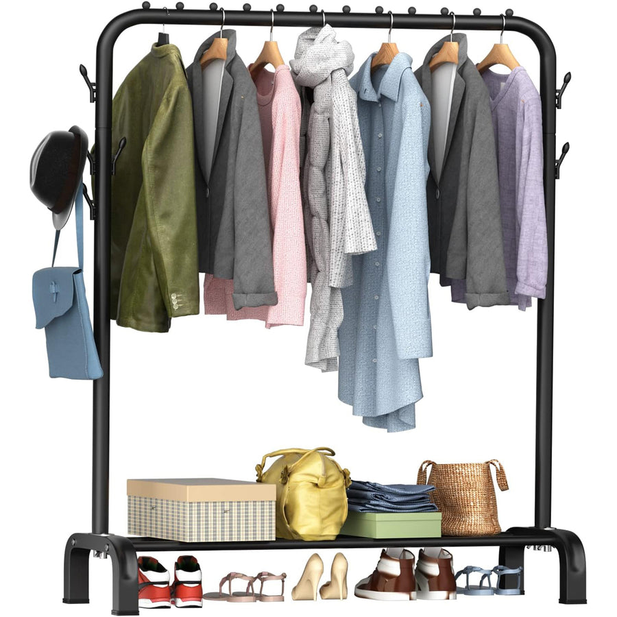 LOEFME Heavy Duty Clothes Rail with 8 Hooks, Portable Minimalist Rack, Black - Massive Discounts