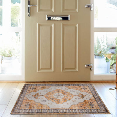 Orange Washable Door Mat 50x80cm Non Slip Indoor Vintage Rug Taleta