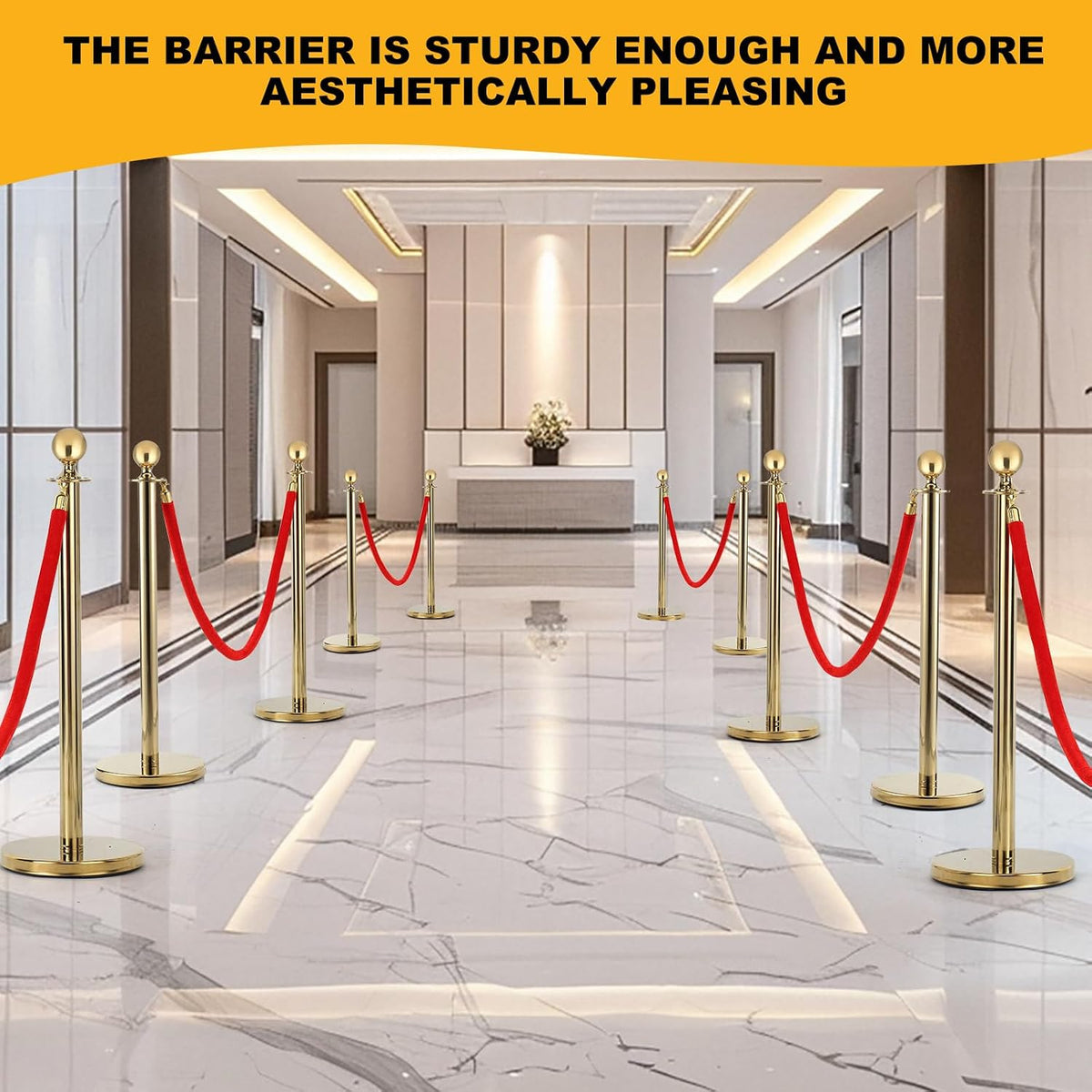 Queue Barrier Posts 4 Pack Gold Stanchions 3 Red Velvet Ropes Crowd Control