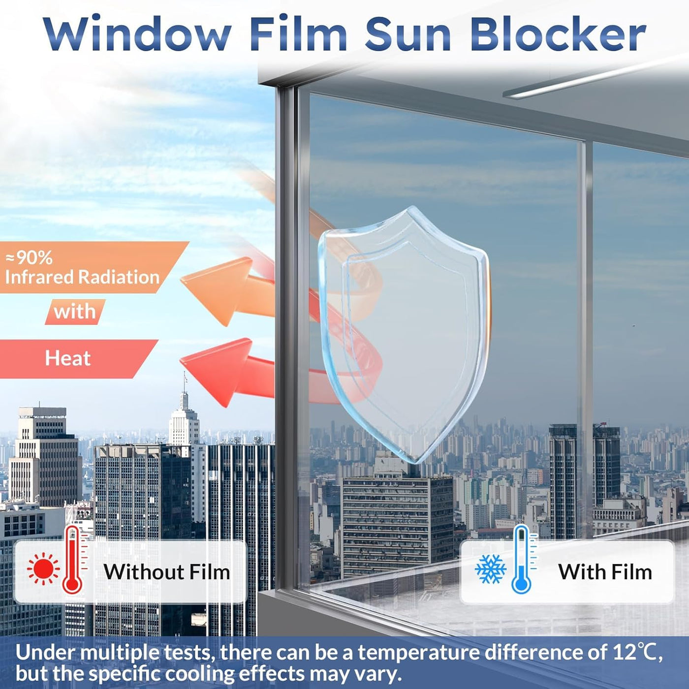 Heat Reflective Window Film Privacy 75x400cm Silver UV Sun Control rabbitgoo
