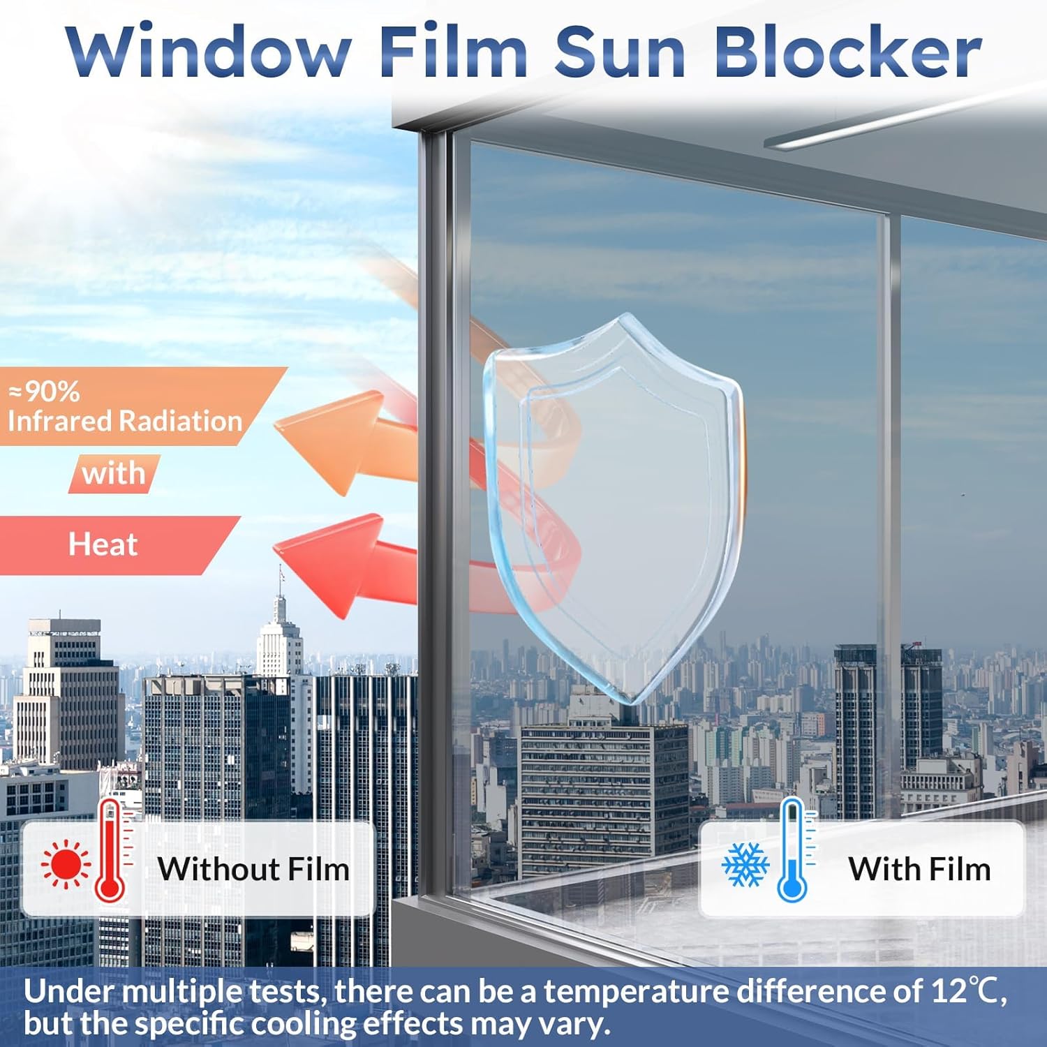 Heat Reflective Window Film Privacy 75x400cm Silver UV Sun Control rabbitgoo