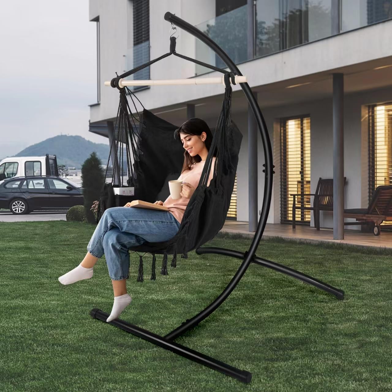 Hammock Chair Stand Only C Shape for Hanging Egg Swing Seat 350lbs GOUTIME