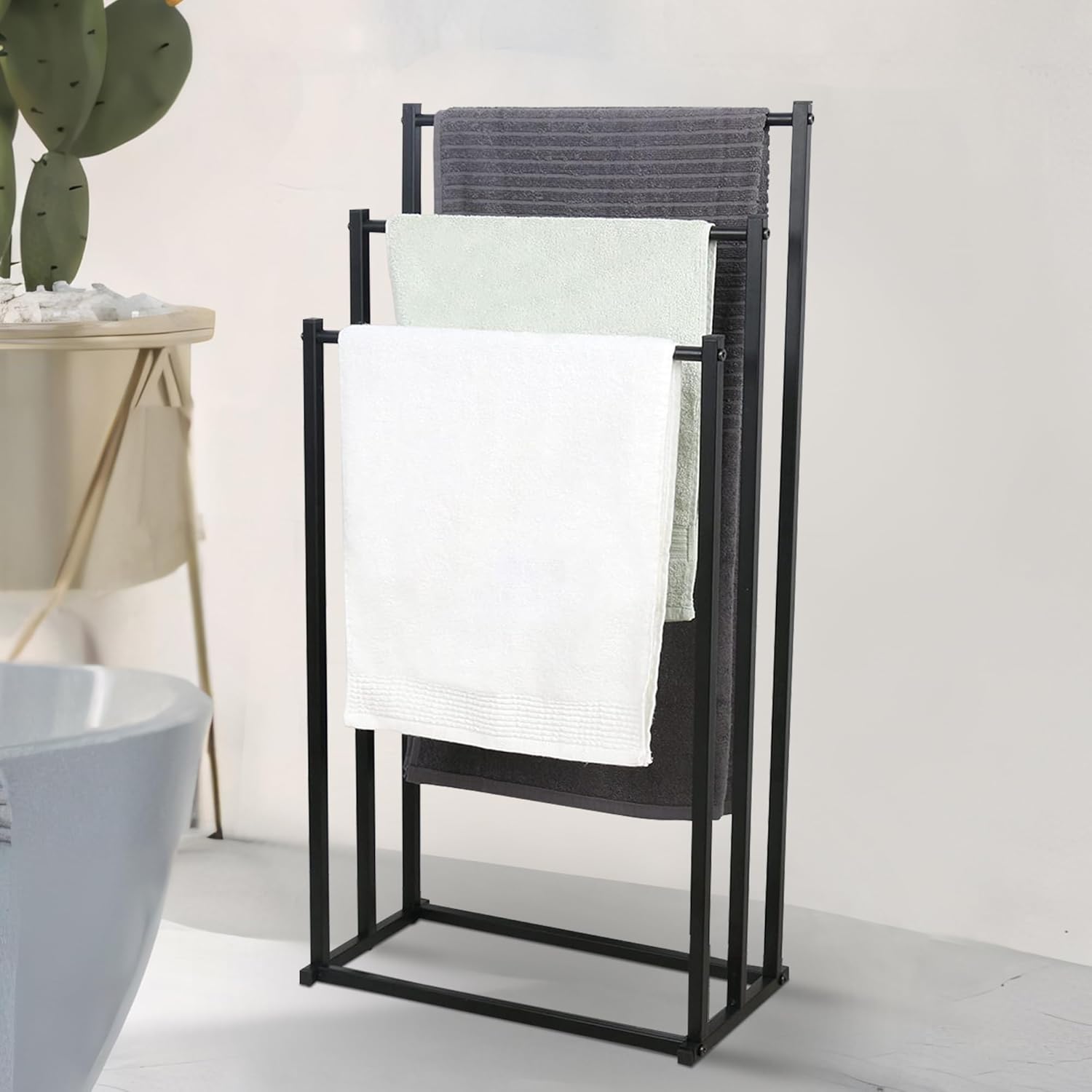 Freestanding Towel Rail 3 Tier Black Metal Towel Drying Rack Bathroom aleawol