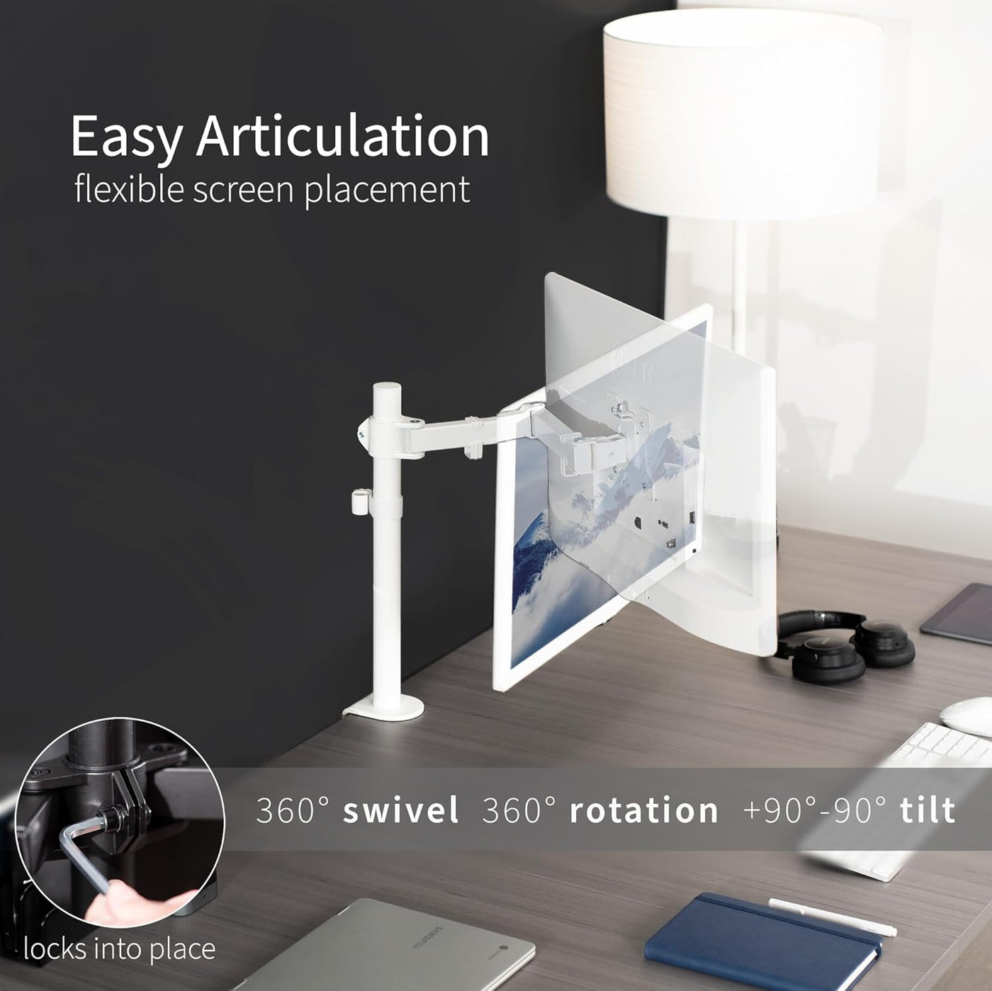 Single Monitor Arm 32 Inch 38 Ultrawide Adjustable VESA White VIVO