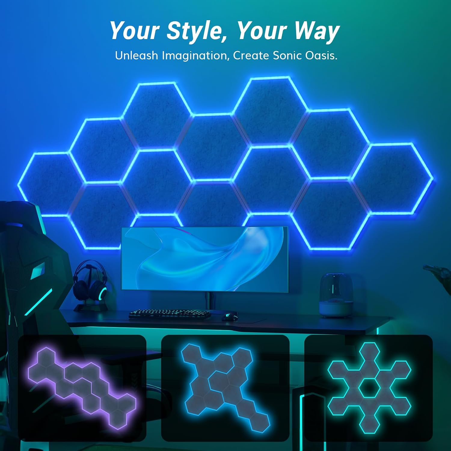 RGB Acoustic Panels 12 Pack Self Adhesive App Control Soundproofing TONOR Studio