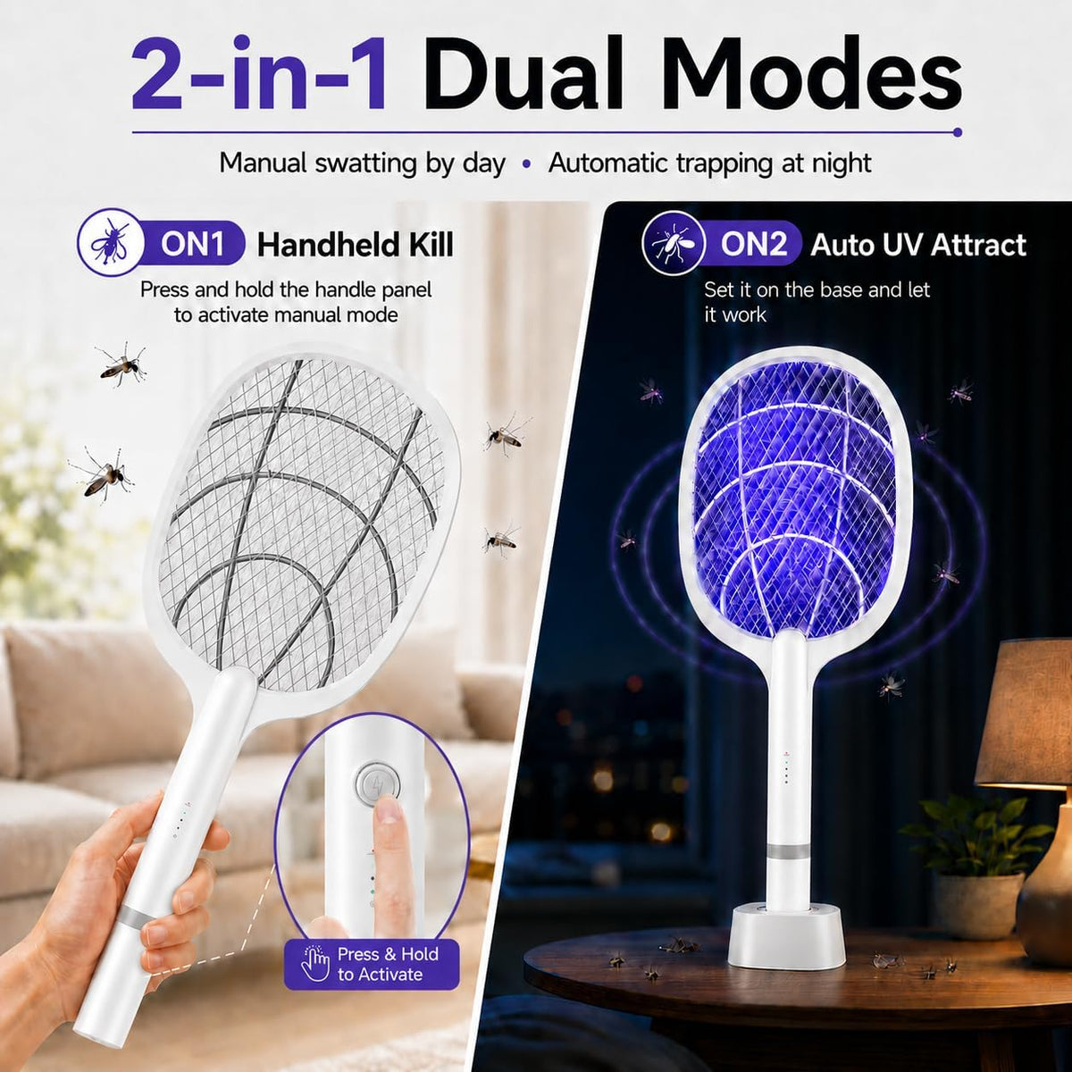 Electric Fly Zapper 4000V Rechargeable UV Light Insect Killer Trap DANGZW Indoor