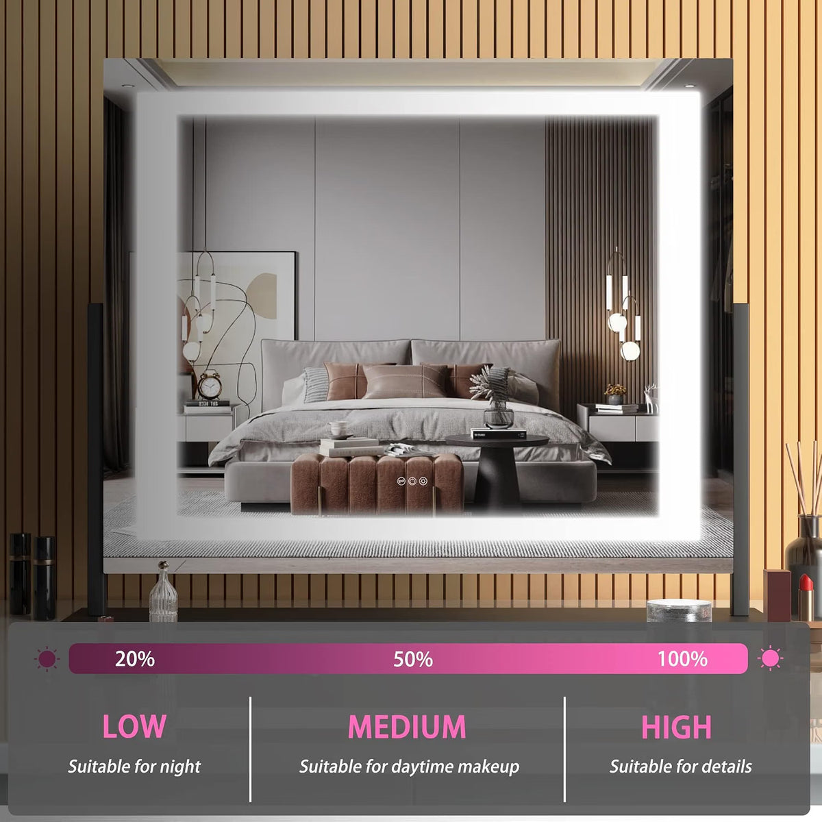 Vanity Mirror 58x48cm LED Lights 10X Magnification 3 Colour Dimmable Hasipu Black