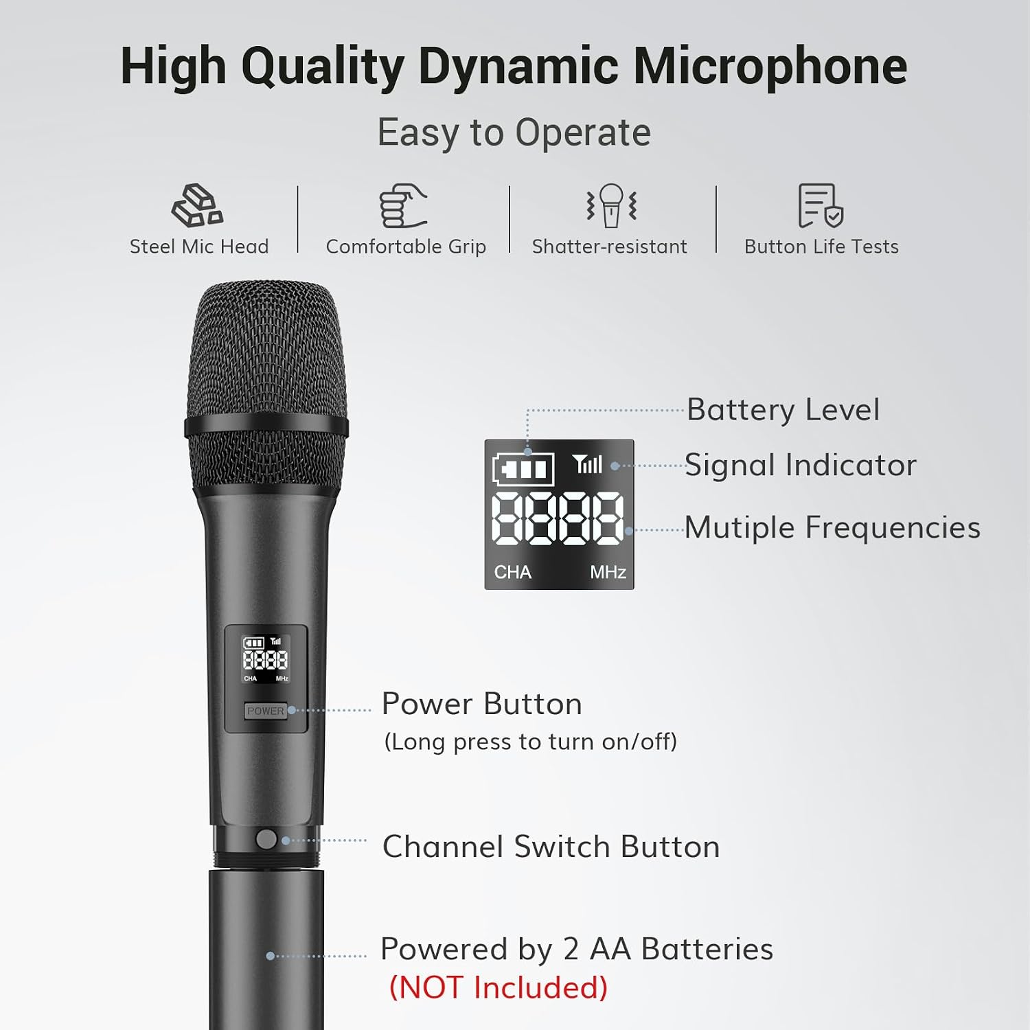 Wireless Microphones Dual UHF Handheld 60m Karaoke System Grey TONOR Mics