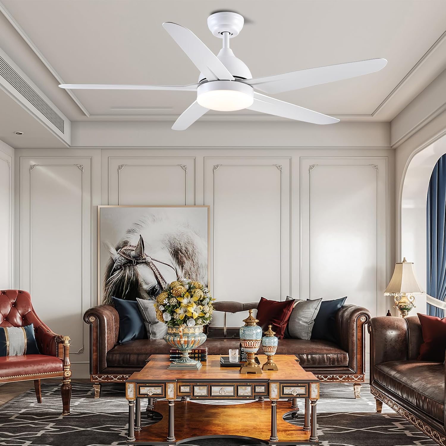 51 Inch Ceiling Fan With Light Remote White 5 Blade LED CJOY