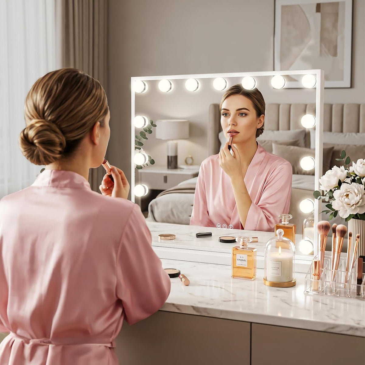 Hollywood Vanity Mirror 58x46cm 15 LED Lights Type-C Makeup FENCHILIN White