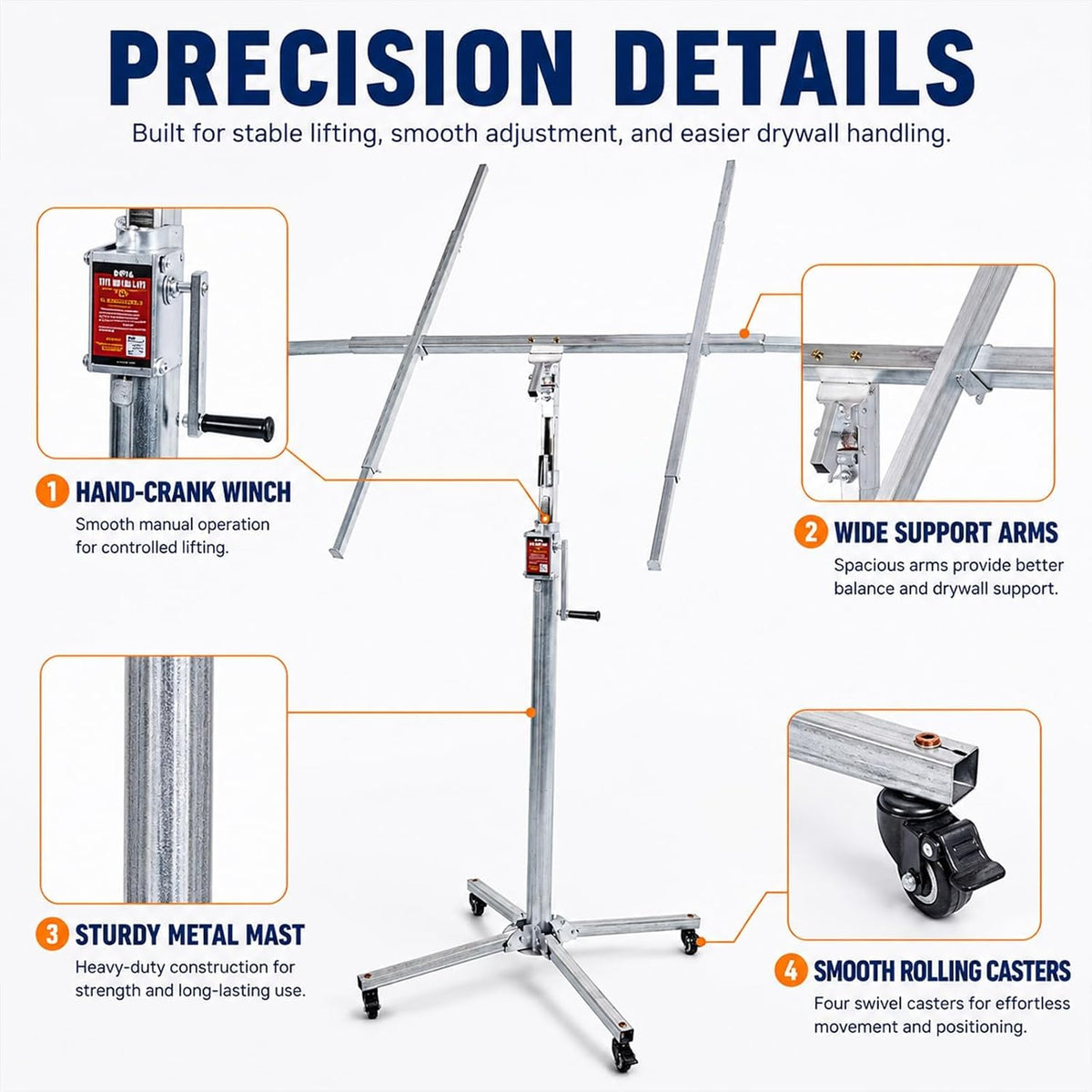 Plasterboard Lifter 10.4FT Drywall Panel Hoist Rolling Lift Tool Ceiling Mount