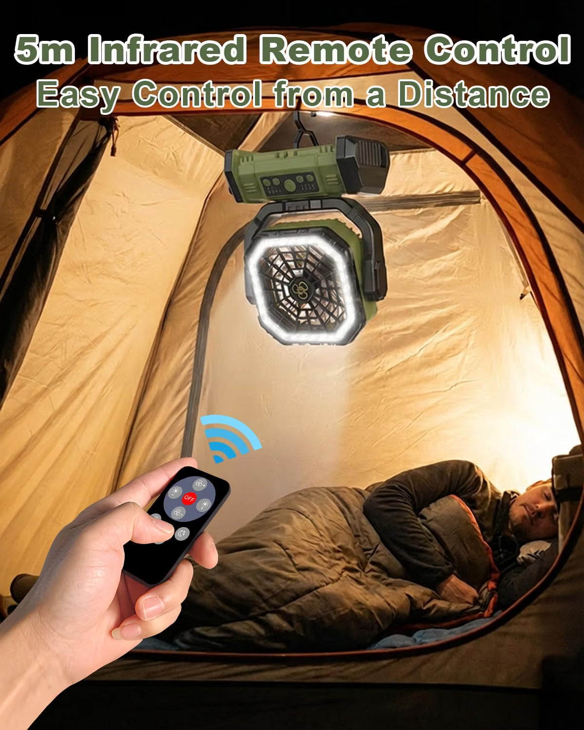 Camping Fan 20000mAh Rechargeable Remote Lamp Power Bank 4 Speed Spopal Portable