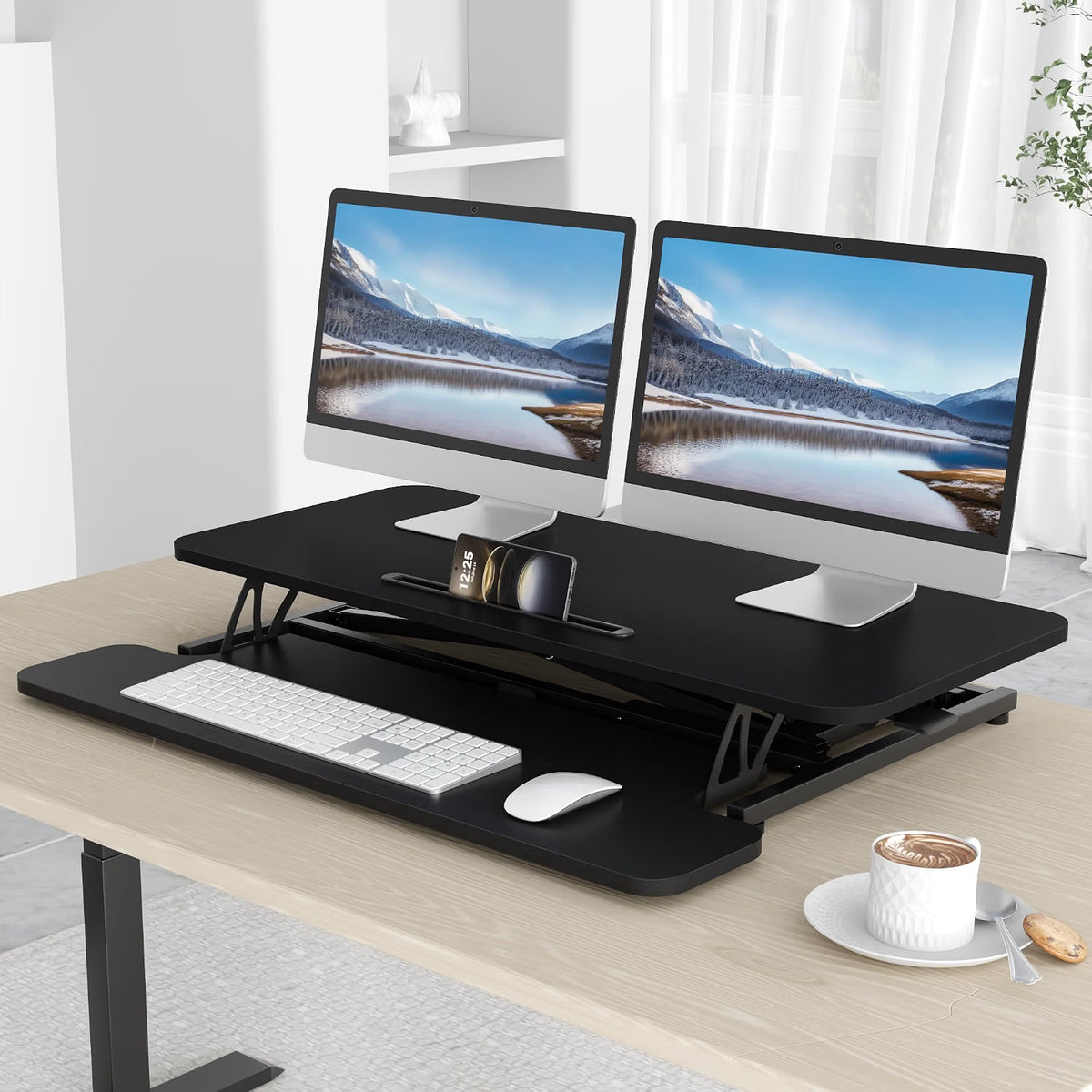 Standing Desk Converter 36 Inch 91cm Adjustable Sit Stand Workstation Black Desk