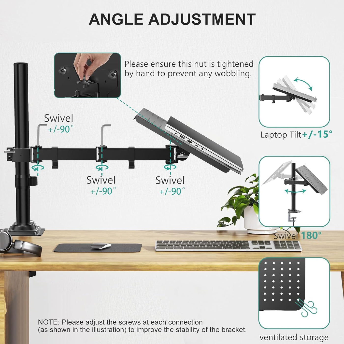 Laptop Desk Mount Adjustable Arm Tray Notebook Holder VESA Black WALI Stand