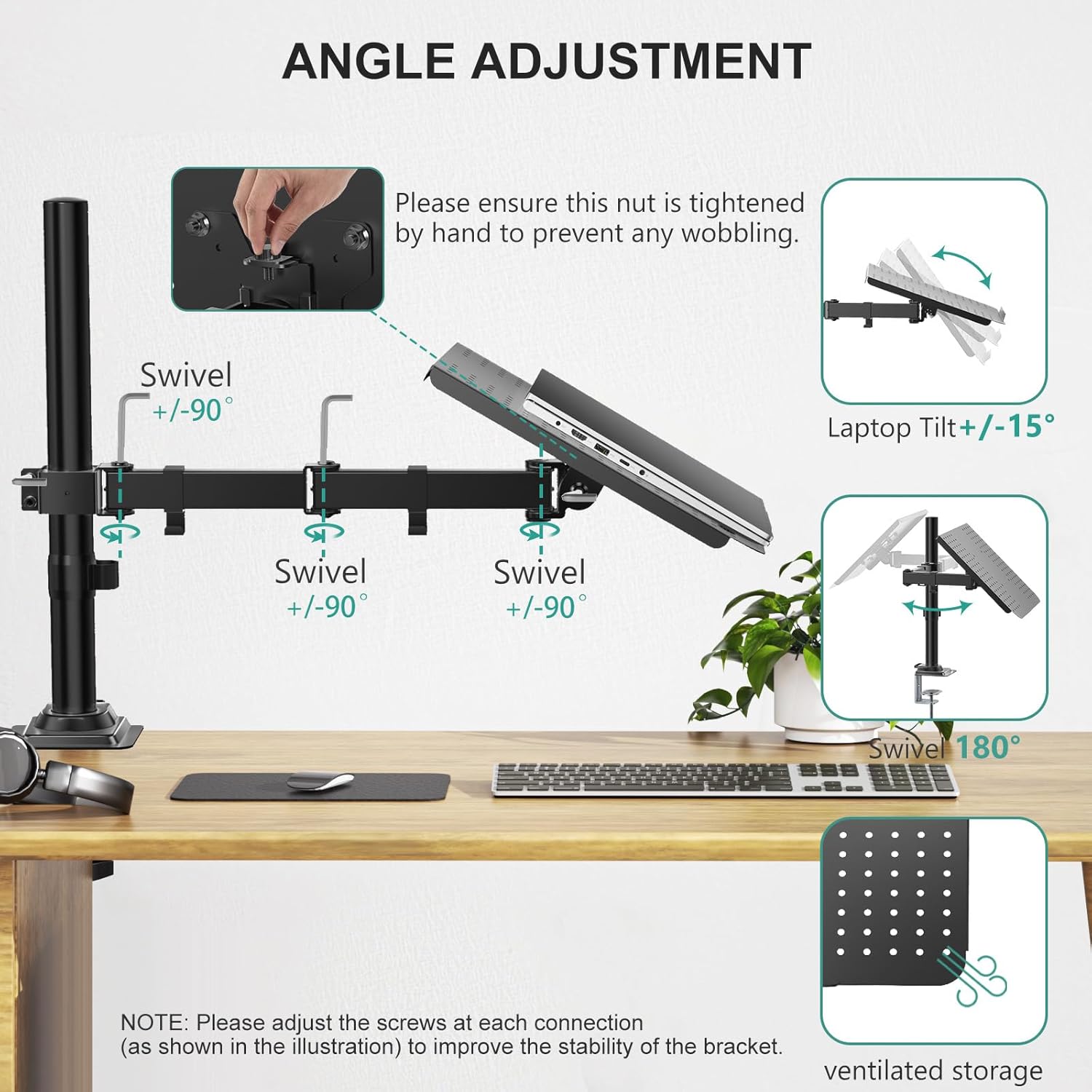 Laptop Desk Mount Adjustable Arm Tray Notebook Holder VESA Black WALI Stand