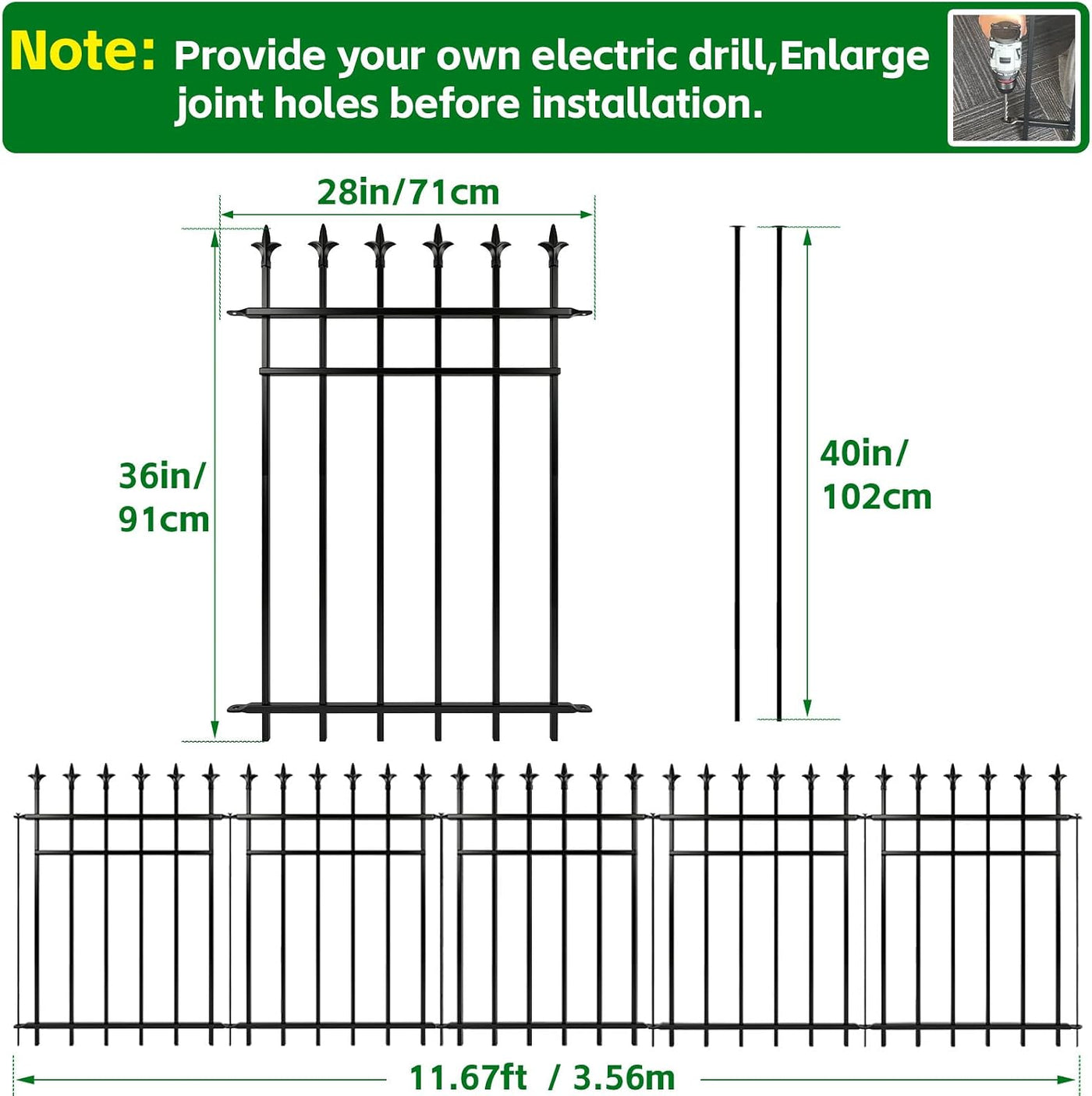 Metal Garden Fence 91cm 5 Pack Rustproof Landscape Animal Barrier Black ARIFARO